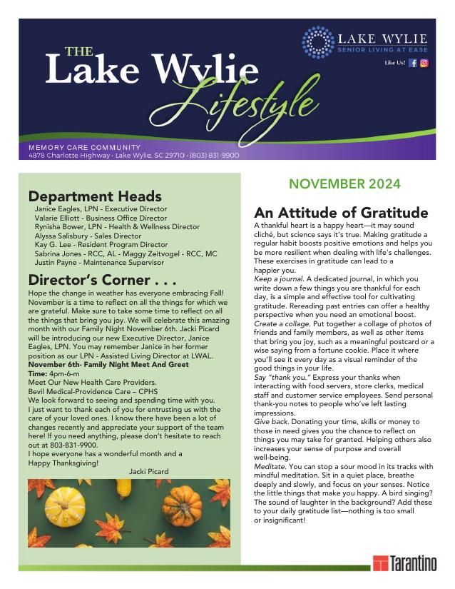 Memory Care Current Newsletter